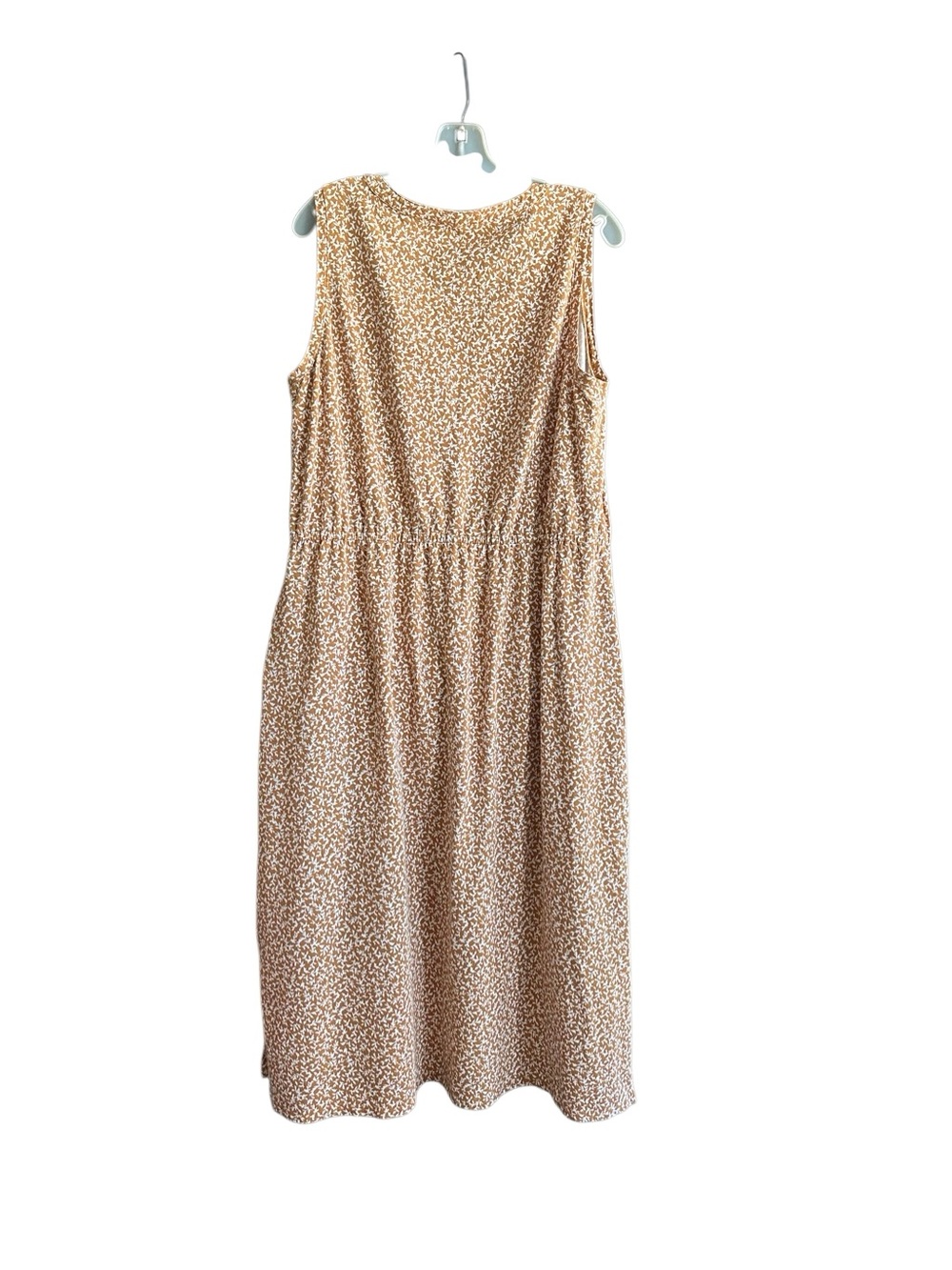 Lands End Sleeveless Tan/White Floral V-Neck Midi Dress. Size Large - Picture 5 of 10
